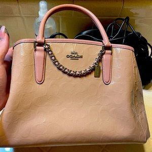 Gorgeous blush pink holographic glitter coach purse